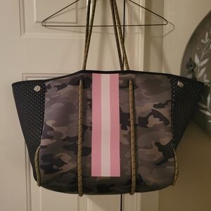 Stylish Camouflage Tote Bag with Pink Accent